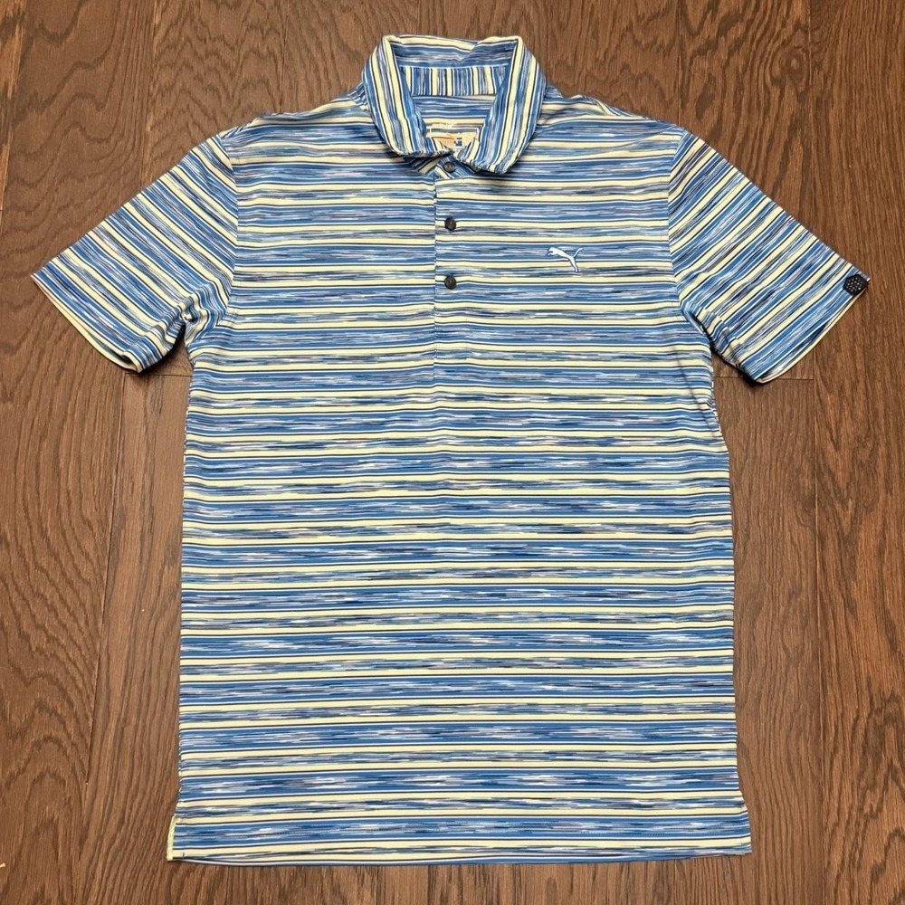 Puma Golf Mens Polo Shirts Striped Performance Dry Cell Blue Small - Picture 12 of 16